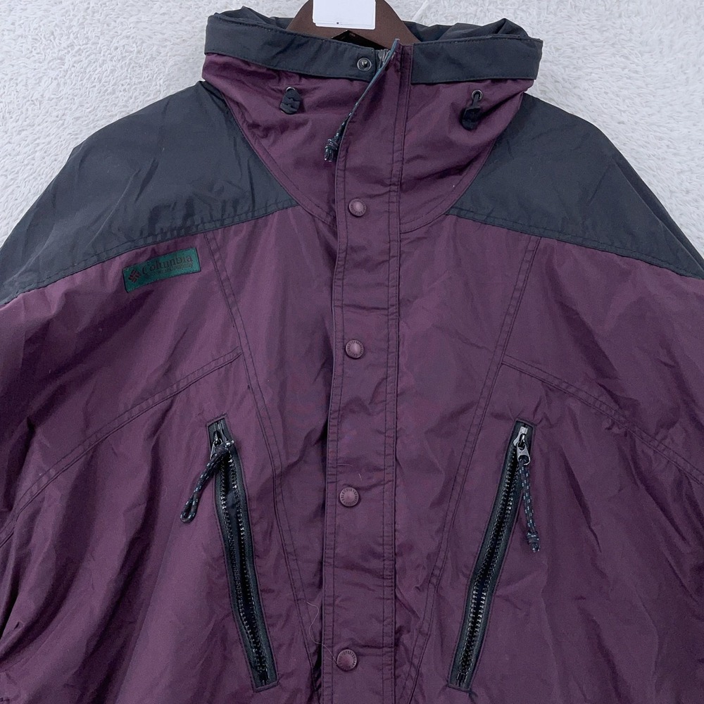 Columbia Hooded Anorak Jacket Mens‎ Large Purple Black Pullover Colorblock Nylon